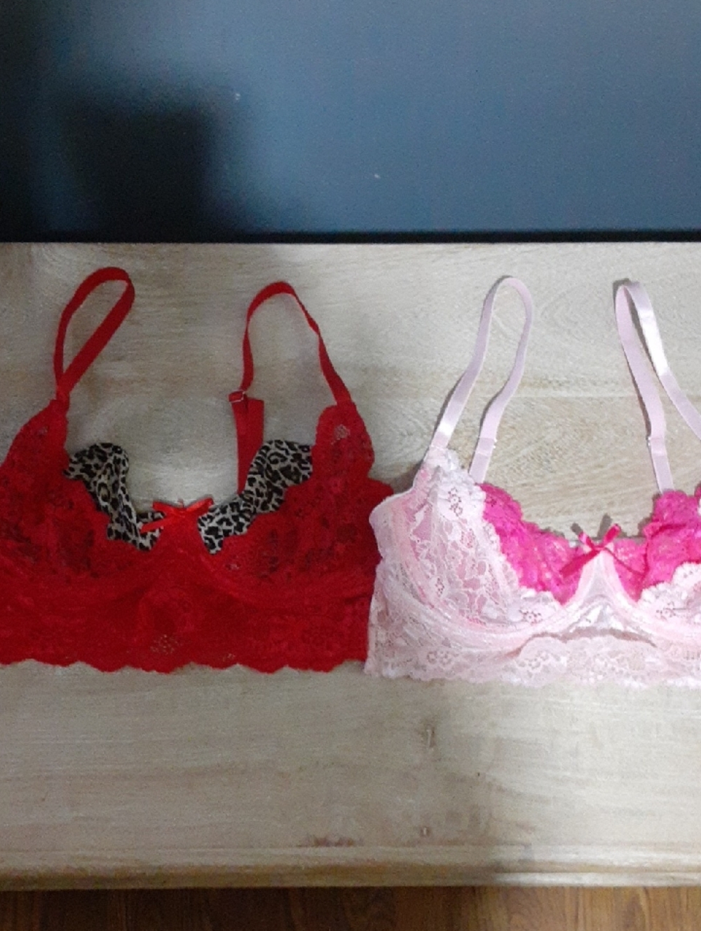 SHEIN Red & Pink Lace Balconette Bras